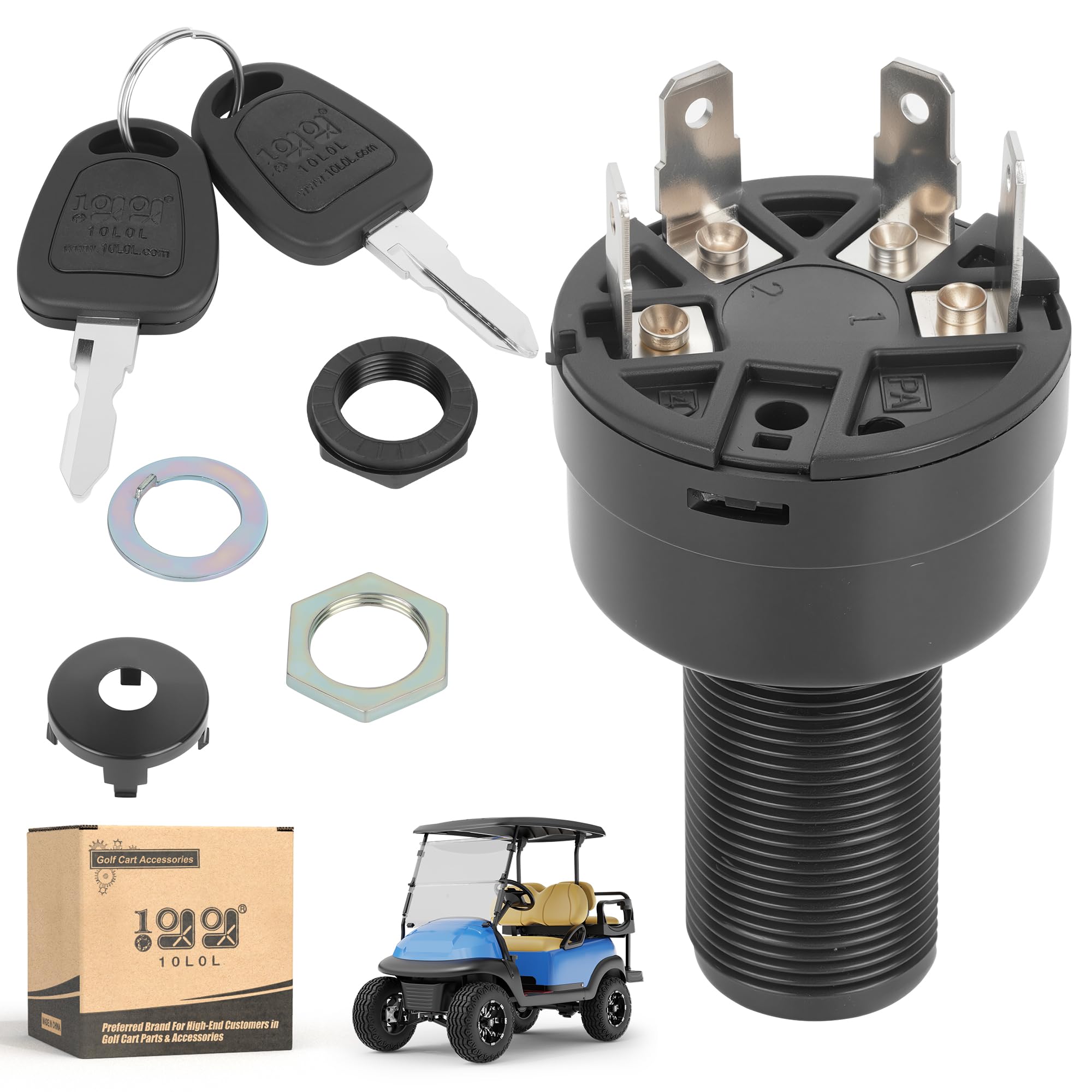 Photo 1 of 10L0L 4-pin Ignition Key Switch for Club Car Precedent/Onward/Tempo Gas Golf Cart 2004-up, Starter Switch with 2 Keys, Replace OEM 102515101, 1012505