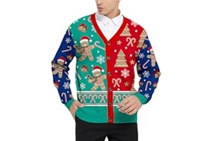 Goodstoworld Men's Ugly Christmas Cardigan Cozy Pullover Sweater V Neck Buttons Soft Knitwear
