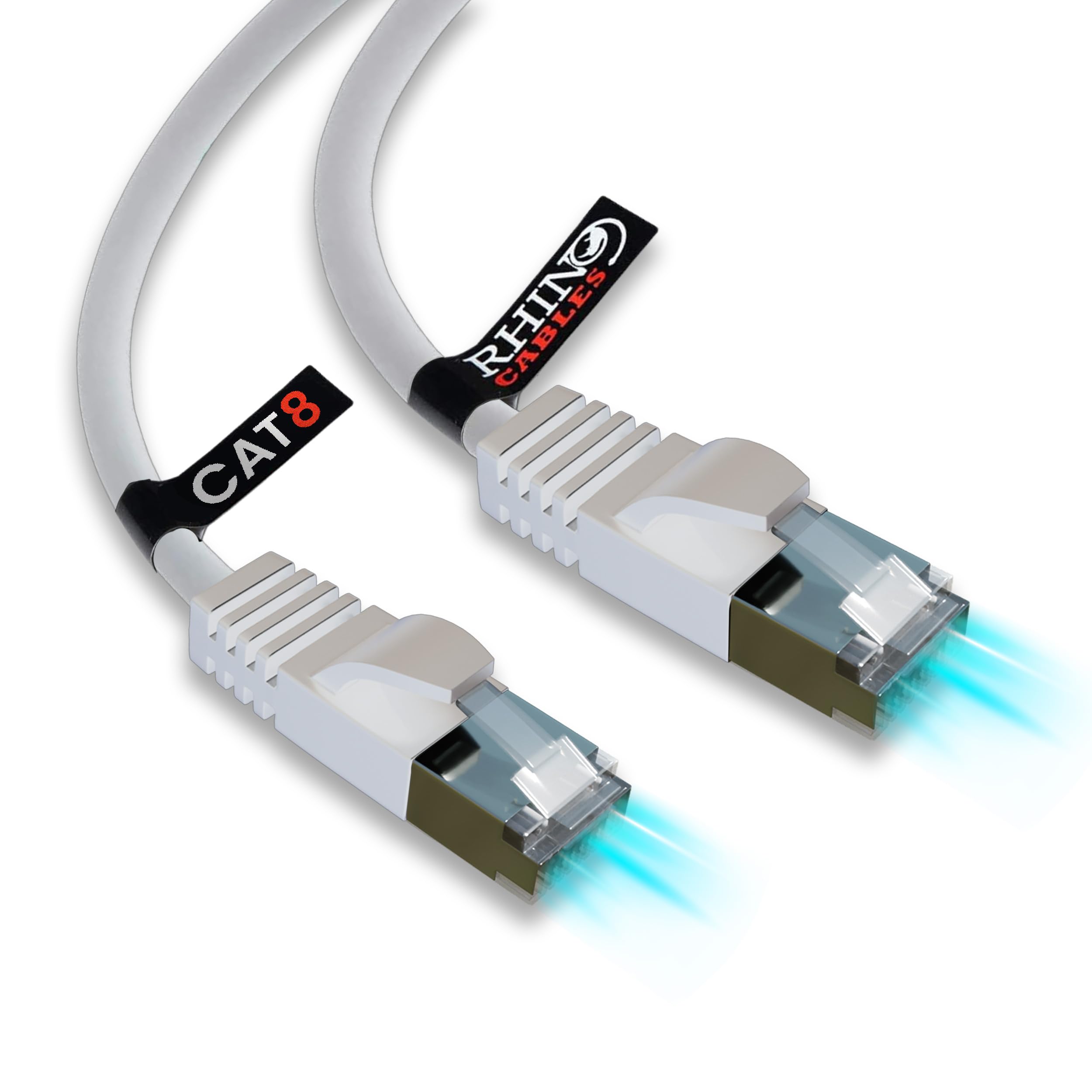 rhinocables CAT 8 20m White Fast Extra Long Ethernet Cable | 40Gbps, 2000Mhz, Uninterrupted Streaming, Gaming & Browsing | S/FTP Shielding For Zero Lag & Reliable Performance, Home Or Office (Single)