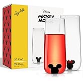 JoyJolt Disney Mickey Mouse, Icon Highball Glass 2pc Glass Drinking Glasses. 14oz Tall Glasses for Drinks. Cocktail Glasses, Disney Glassware, Disney Gifts, Disney Collectibles for Adults