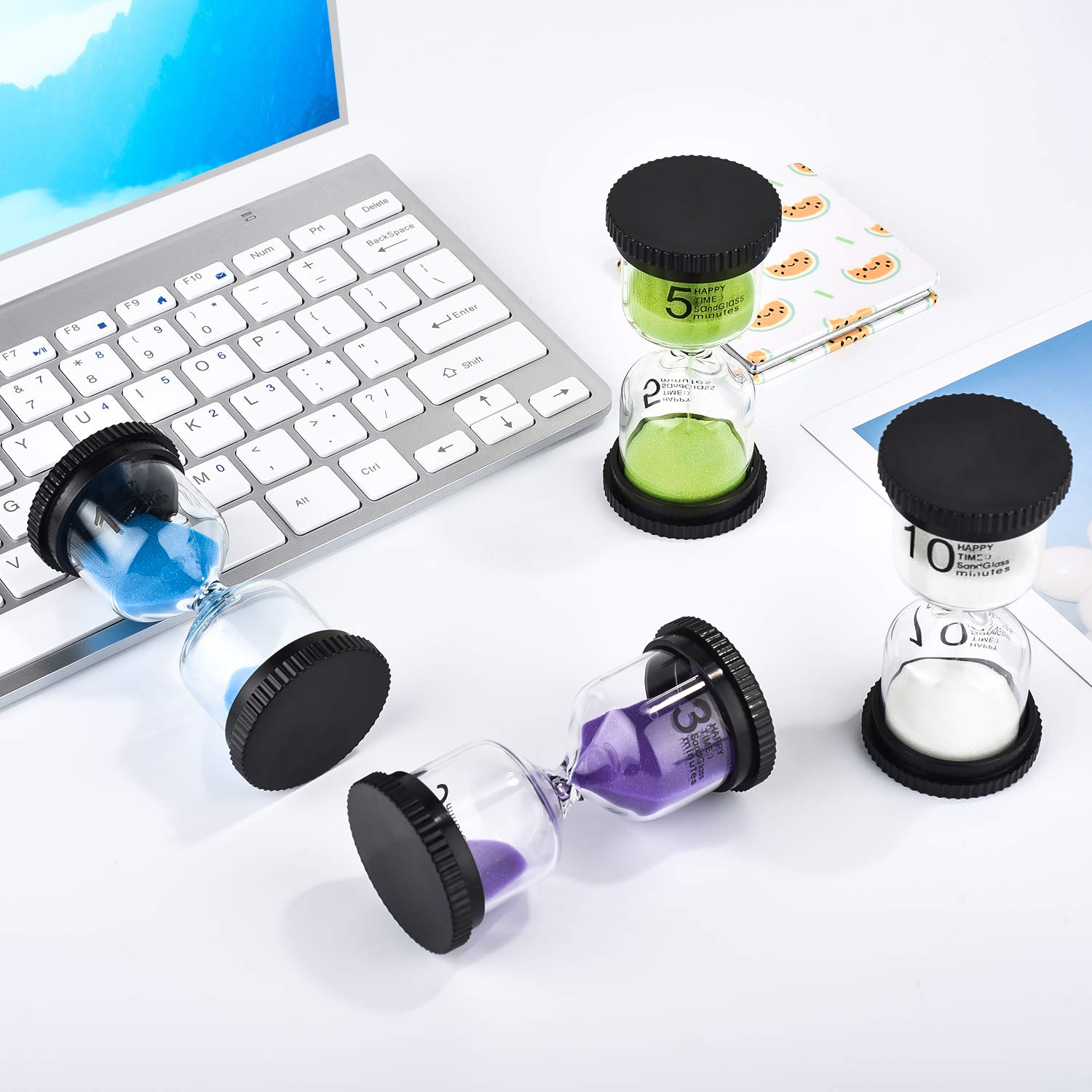 Sand Timer, 4 Colors Hourglass Sandglass Timer Sand Clock 1min/ 3mins/ 5mins/ 10mins for Kids, Games, Toothbrush Timer, Classroom, Kitchen Use, Home Office Decoration