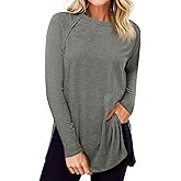 Cicy Bell Womens Long Sleeve Tunic Tops Side Slit Crew Neck Oversized T Shirts Fall Casual Loose Fit Basic Tees Shirts