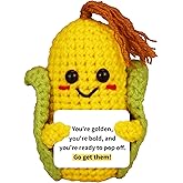 Handmade Emotional Corn Crochet Doll with Inspirational Card - Cute Funny Positive Potato Gift for Christmas, Birthdays, Valentine’s Day, Desk Decor for Family, Friends, Coworkers, Students, kids