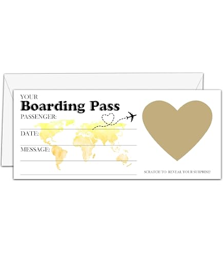 AWSICE DIY Scratch Surprise Boarding Pass - 3.5x8 Inches, With Envelope & Gold Scratch Sticker - View #3