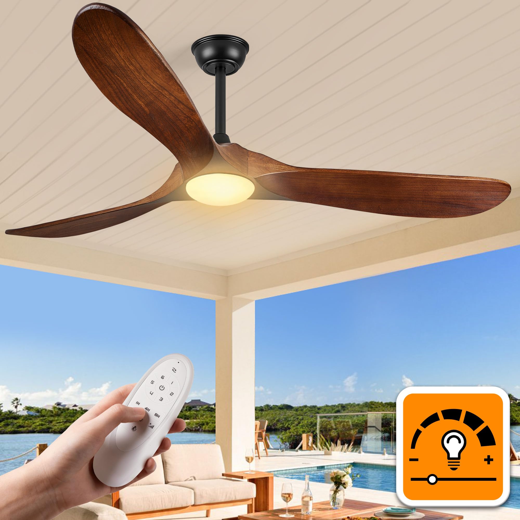 Photo 1 of (damaged)(sold for parts only) Haipeel 60 Inch Outdoor Ceiling Fans with Lights, Solid Wood Propeller 3 Blades Ceiling Fans with Lights and Remote Control 