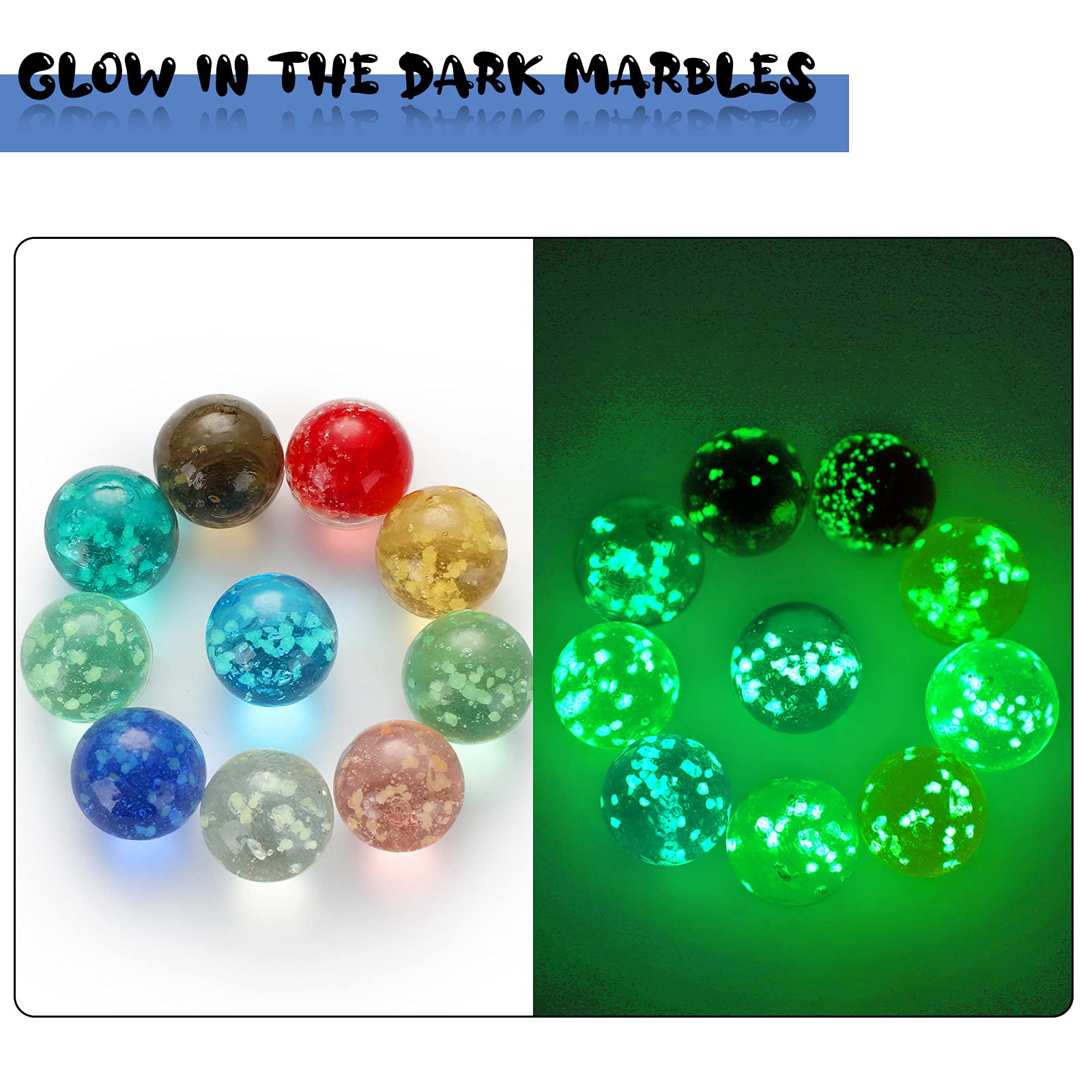 Gejoy 100 Pieces Colorful Glass Marbles Glow in The Dark Multi-Color Luminous Glowing Glass Marbles for Marble Games DIY and Home Decor