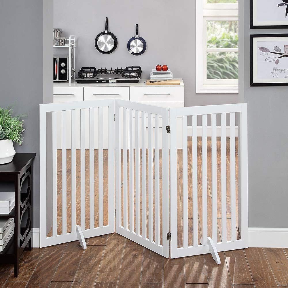 unipaws Freestanding Tall Dog Gate, Foldable Pet Fence, Indoor Wood Barrier - Image 4