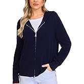 VETLURY Women's Hooded Cardigan Sweater -100% Merino Wool 2-Way Zip Up Hoodie with Pockets Lightweight Zip-front Cropped Knit