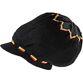 RW 100% Cotton Rasta Dreadlock Light Weight Beanie Visor (Black/Rasta)