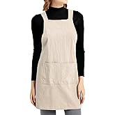 ELEZAY Aprons for Women with Pockets Plus Size Comfort Cross Back No Tie Cotton Linen Apron Pinafore