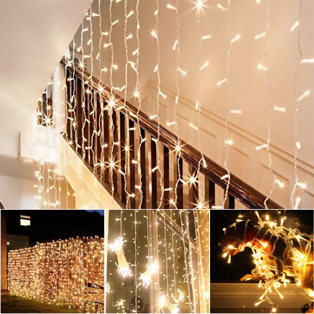 AGM 300er Led 3X3 Meter Lichterkette 24V Drinnen Outdoor LED wasserdicht Fee-Schnur-Vorhang-Licht für Party,Weihnachten,Hotel,Festival.(Warmweiß)