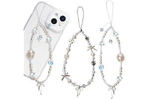 RAORAOYUE 2Pcs Y2K Beaded Phone Bracelet Strap, Phone Charm Beaded Wrist Strap, Y2K Accessories for Bag Keychain Camera Decor