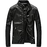 Youhan Men's Casual Zip Up Slim Bomber Faux Leather Jacket