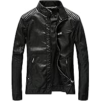chouyatou Men's Vintage Asymmetric Zip Lightweight Faux Leather