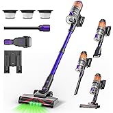 Cordless Vacuum Cleaner,500W 40KPa 60Mins Vacuum Cleaners for Home,Powerful Stick Vacuum With Green Light,Anti-tangle Wireless Vacumm, Rechargeable Vacuum for Pet Hair/Carpet/Hardwood Floor,Purple