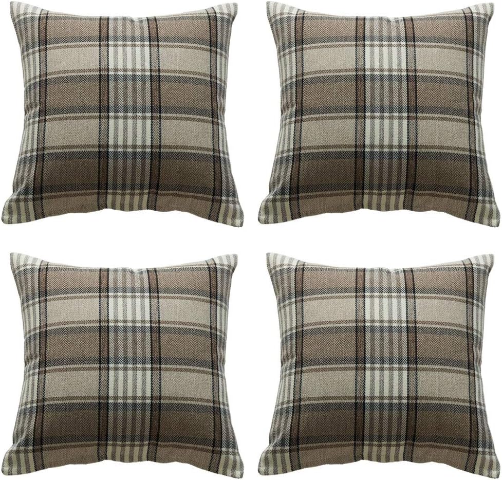 ZBW Impex Pack of 4 Tartan Check Plaid Cushion Covers Striped Decorative Pillowcase For Home