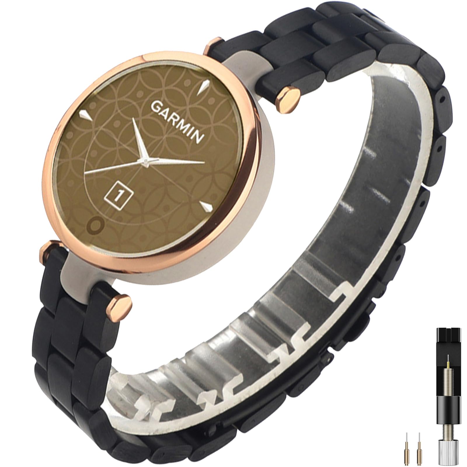 Miimall Compatible with Garmin Lily Strap, Metal Classic Stainless Steel Watch Band for Women Waterproof Wear-Resistant Adjustable Replacement Slim Accessory Strap for Garmin Lily Smartwatch-Black