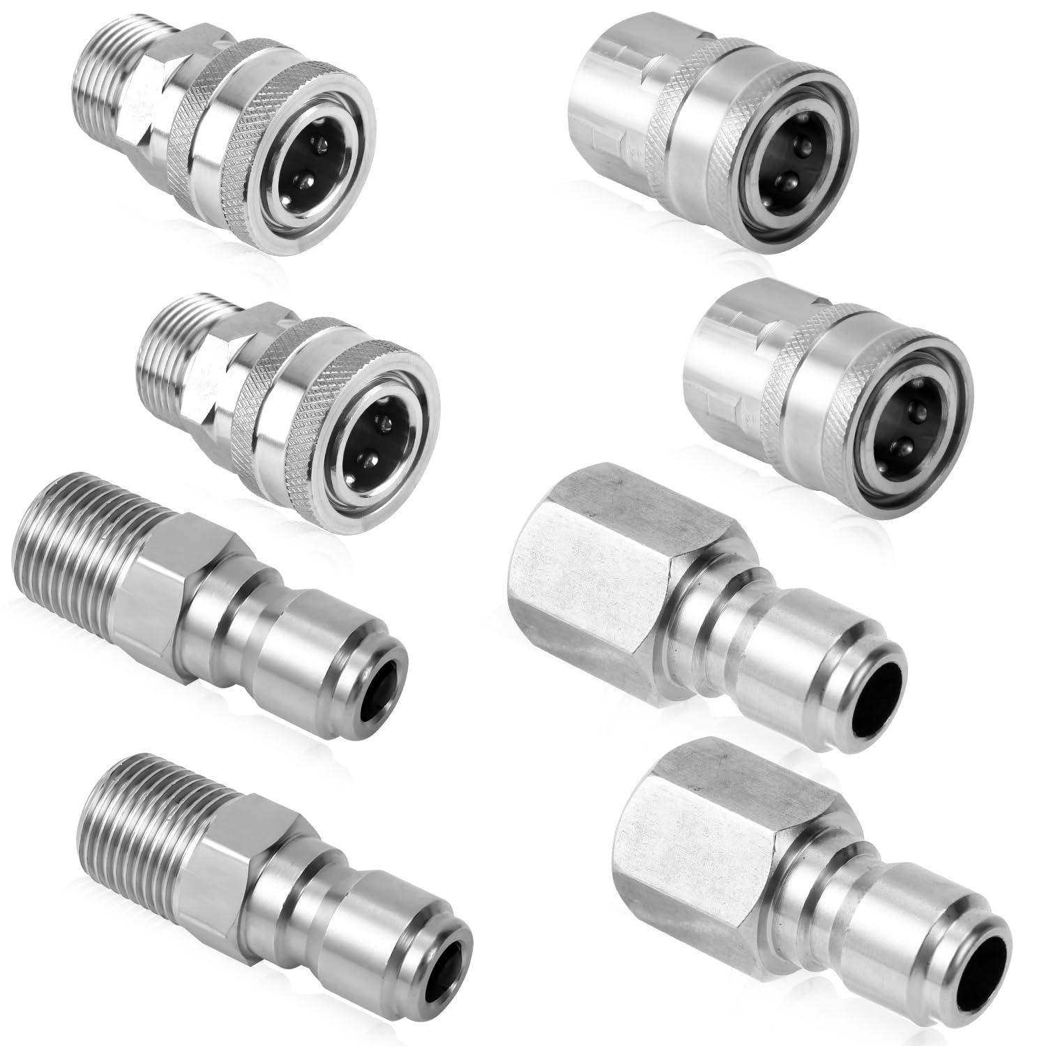 Photo 1 of 8pcs Pressure Washer Fast Connect, 1/4in Pressure Washer Adapter Set Male & Female Thread Pressure Washer Couplers Fittings Stainless Steel Power Washer Accessories for Garden Hoses Pumps