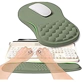 KUOSGM 2-in-1 Ergonomic Set, Wave Rise Keyboard Wrist Rest and Massage Bulge Slope Mouse Pad Wrist Support, Cushion Memory Foam Integrated to Relieve Wrist Pain, Olive Green