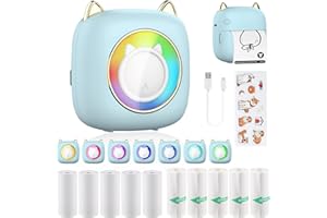 HUIJUTCHEN Mini Printer Portable, Bluetooth Pocket Thermal Sticker Printer with 10 Rolls Thermal Paper and Sticker Mini Thermal Printer for iOS & Android Inkless Pocket Printer for Photo Note (Blue)