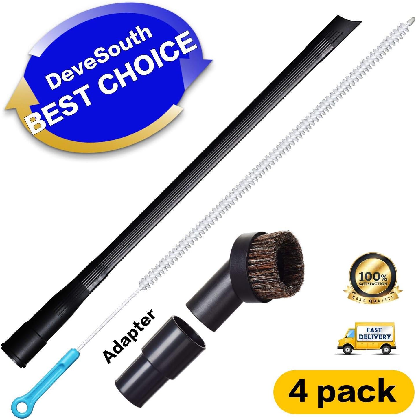 4 Pack Dryer Vent Cleaner Kit -27.5inch Clothes Lint Trap Flexible Brush and 1.25 inch Crevice Tool Brush Set for all Vacuum Hoses Accepting 1 1/4"(32mm) inner Diameter Attachments 24inch Long (32-35m