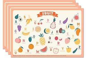 POIKSHARK 60 Pack Disposable Placemats for Baby & Toddle, 12" x 18" Restaurant Table Mats, Sticky Kids Placemat for Picnic Table, Party, Travel, Fruit Alphabet Theme
