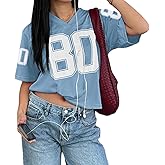 Pairxily Jersey Shirts for Women Oversized Graphic Tees Cute Number Jerseys Shirt for Teens Girls V Neck Y2k Streetwear Tops