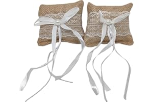 UPSTORE 2Pcs Rustic Wedding Ring Bearer Pillows Vintag Burlap Lace Bridal Ring Display Small Pillow Cushion for Wedding Party