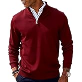 Envmb Men's Casual Pullover Sweaters Long Sleeve Knit Quarter Zip Mock Neck Slim Fit Lightweight Polo Sweater