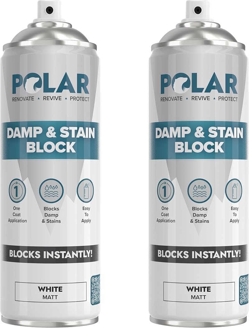 Polar Damp & Stain Block Spray 2x500ml Matt White Anti Mould Primer