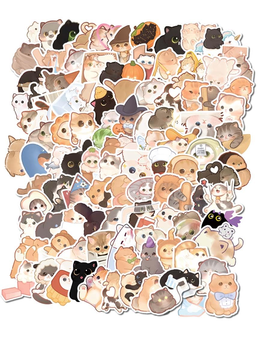 Cute Cat Stickers for Kids Teen Adults 100 Pack, Waterproof Kawaii ...