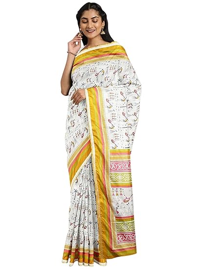 Crepe Georgette Ikkat Saree, with Un-stitched Blouse Piece - Powerloom made Traditional Ikkat Sari for Women - by ART Retail
