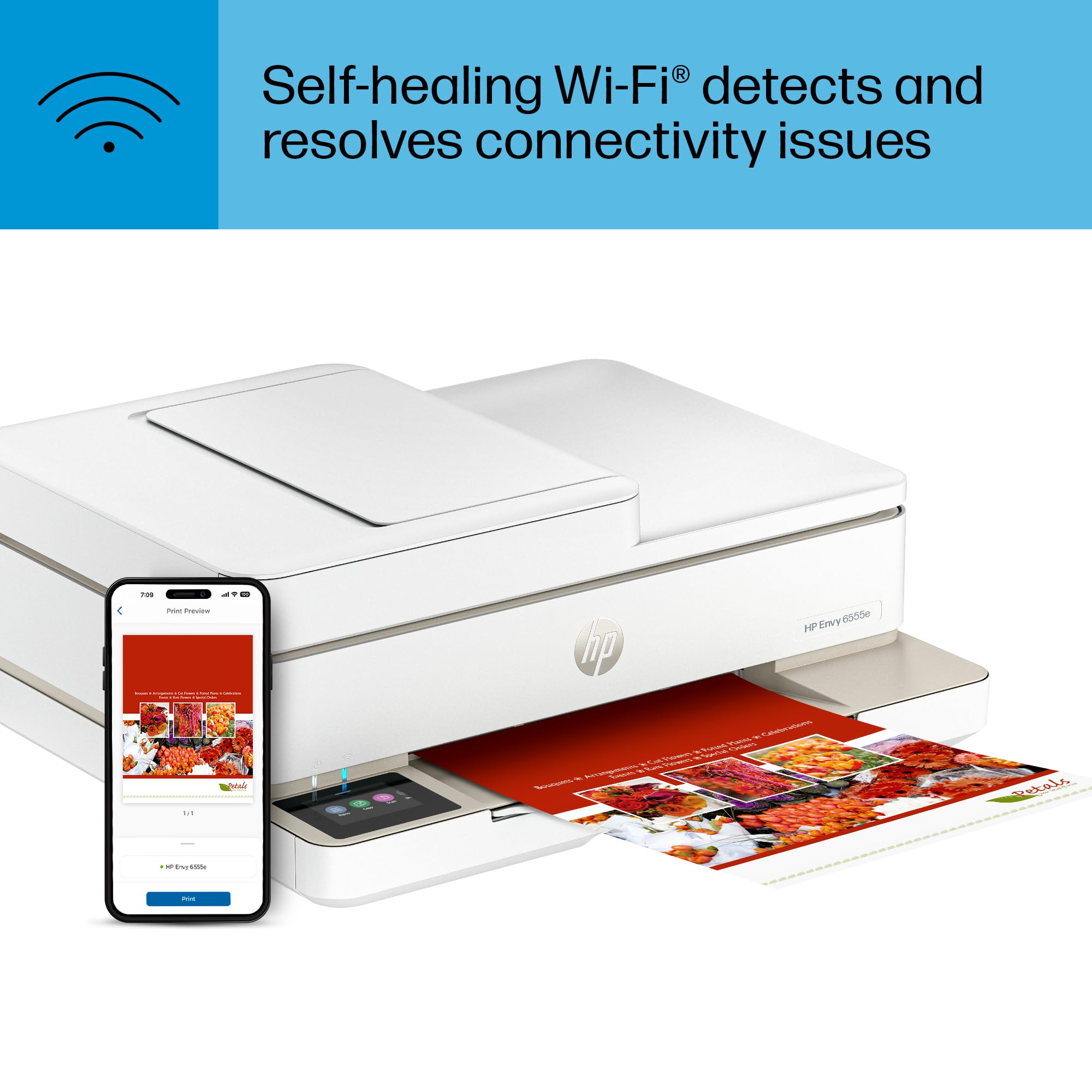 HP Envy 6555e Wireless All-in-One Color Inkjet Printer, Print, scan, Copy, Duplex Printing Best-for-Home, 3 month Instant Ink trial included (714N5A)