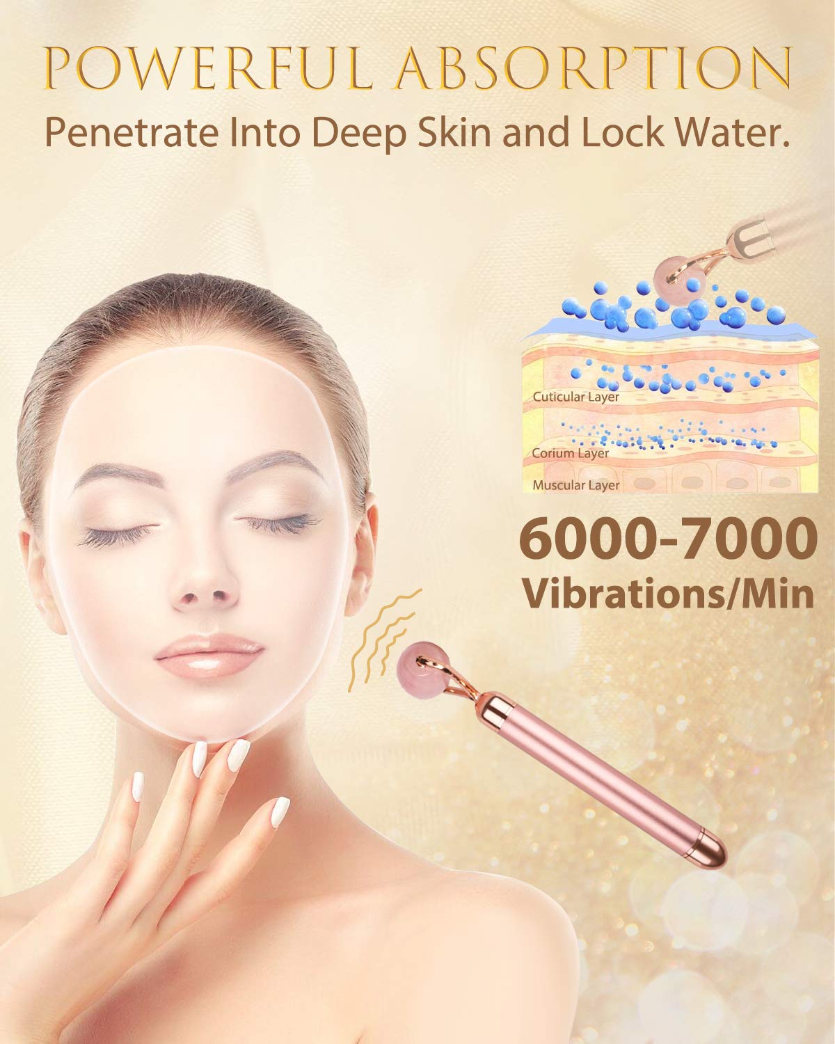 Jade Roller for Face, Electric Facial Roller Massager 2 IN 1 Natural Rose Quartz Face Roller Set Waterproof Vibrating Beauty Skin Care Tools Anti-Ageing Skin Firming Face Slimming for Face, Eyes, Neck: Beauty
