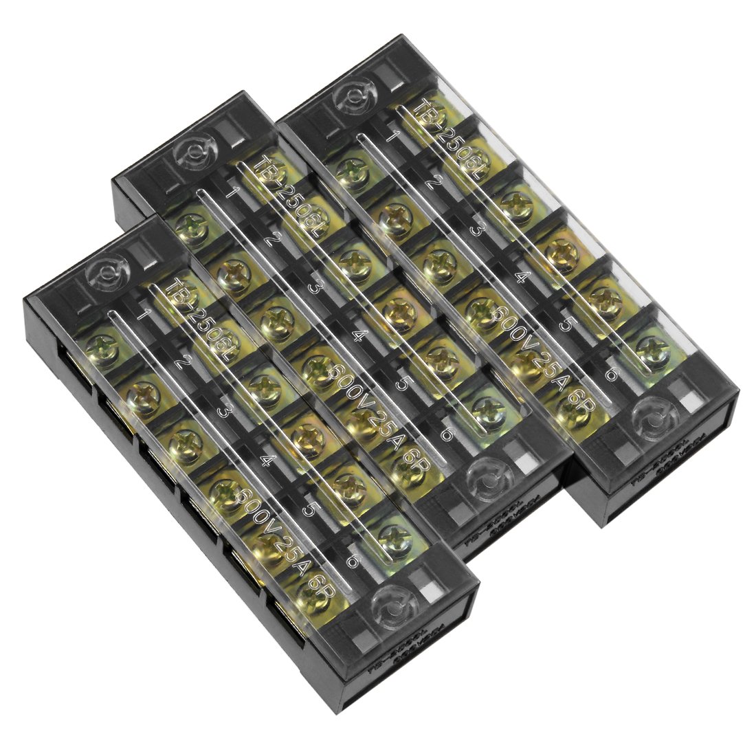 Sourcingmap 3 Pcs Dual Rows 6 Positions 600V 25A Cable Barrier Block Terminal Strip TB-2506L