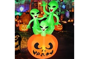 CAMULAND 6FT Halloween Inflatable Pumpkin Alien Decorations Outdoor,Halloween Inflatable Blow Up Decor with Built-in LED Lights Outdoor Inflatable Decoration for Garden, Lawn, Yard, Party 6FT Hall