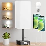 Aooshine Bedside Lamp with USB C+A Ports 3-Color LED Bulb Included