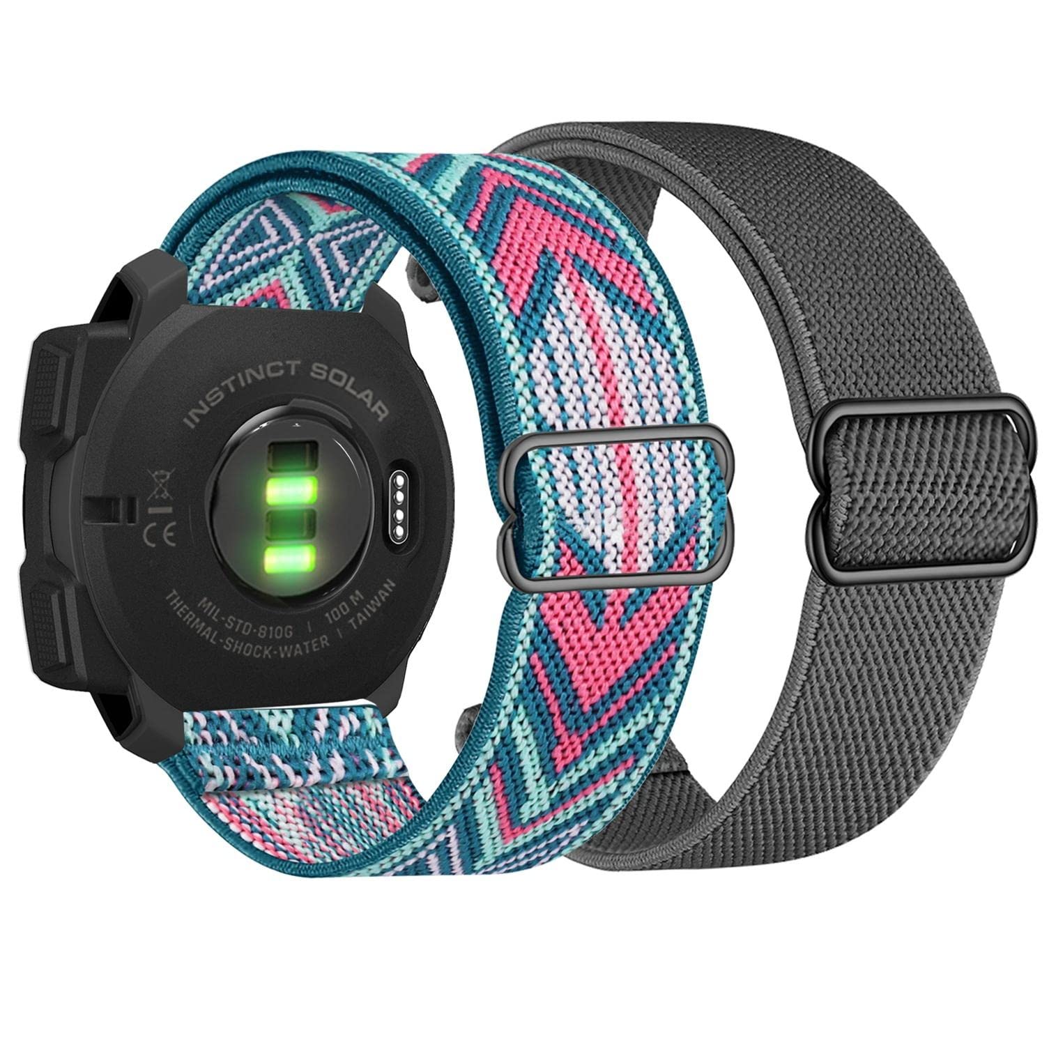 YOOSIDE 22mm Elastic Loop Watch Strap for Garmin Instinct 2 Solar, Surf, Tactical, Instinct, Tide, Esports, Solar - Grey