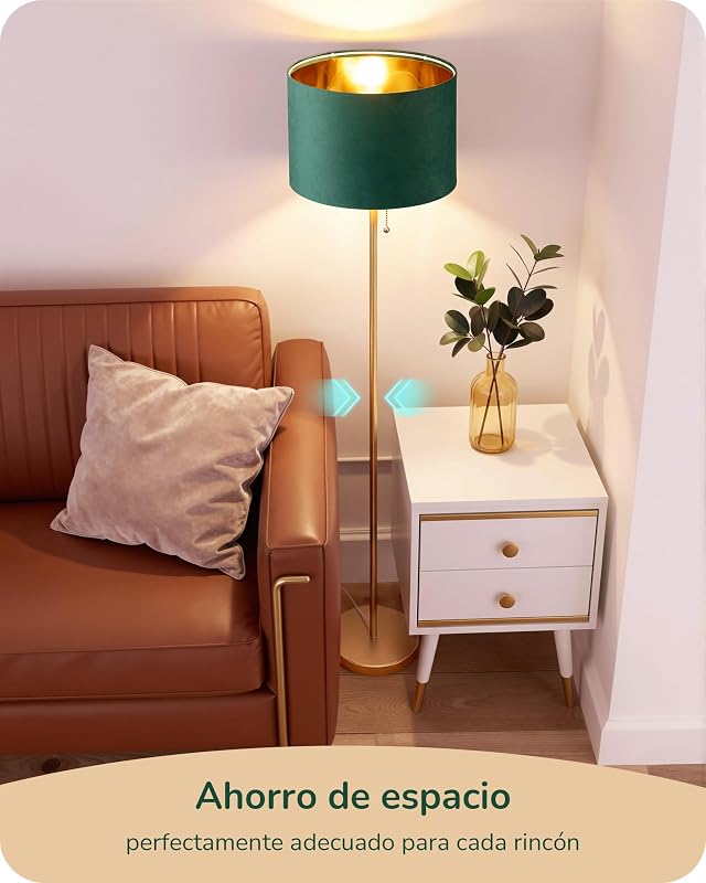 Candeeiro de Pé da Sala de Estar, Abajur de Veludo, Verde & Dourado
