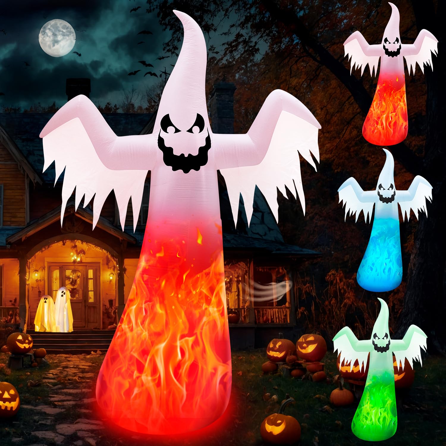 Photo 1 of 12FT Giant Halloween Inflatables Ghost Built-in 3-Color Changing Rotating Flame LEDs, Huge Halloween Decorations Outdoor Spooky Blow Up Yard Decoration Large Scary Blowups for Festival Lawn(1PCS)
