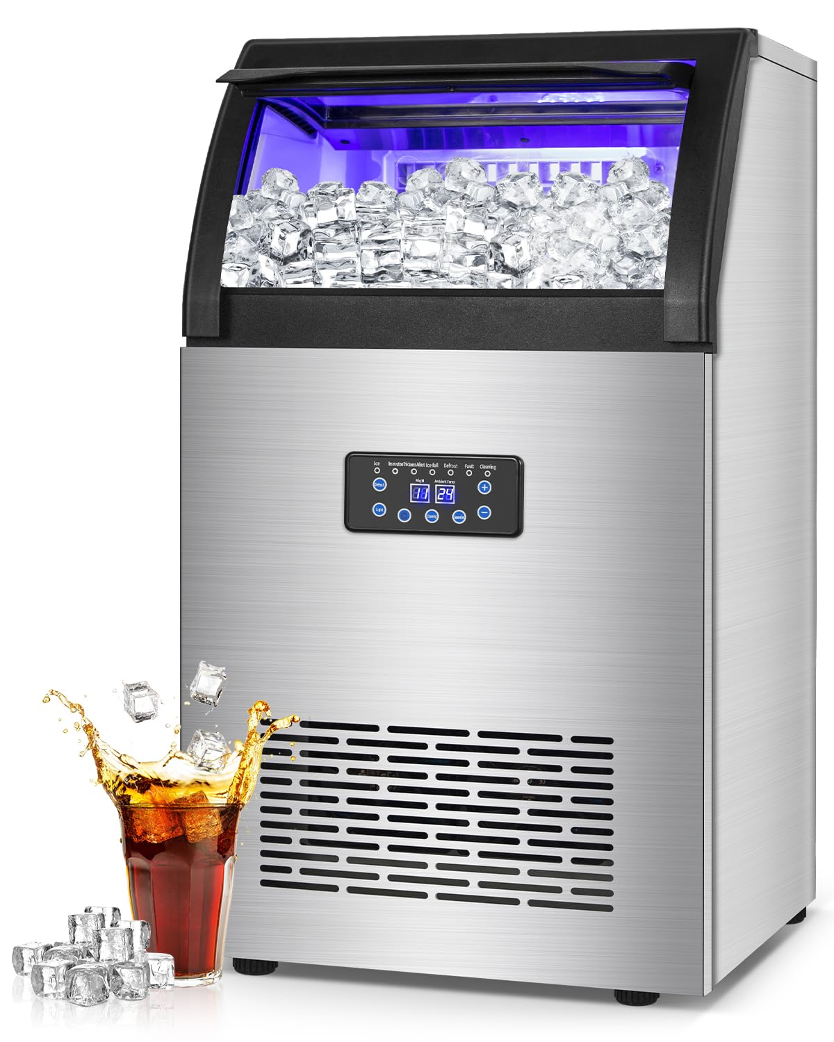 Photo 1 of ?150LBS/24H + 55 Ice Cubes/10-15 Mins? Commercial Ice Maker - 50LBS Storage, Stainless Steel, Self-Cleaning for Home Bar Outdoor