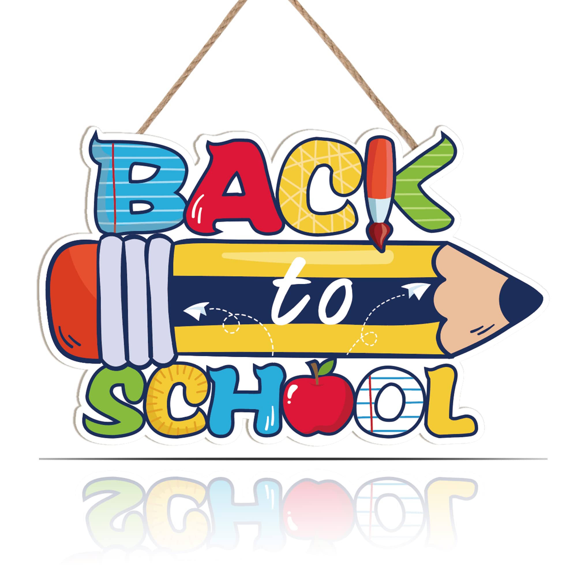 Photo 1 of Colorful Back to School Wood Sign Plaque(11.81” x 7.48”), Cute School Wooden Hanging Decoration with Pencil Design, Decorative Classroom Wall Decor Gift for Teacher Student Classroom Front Porch