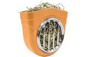 TOKAYIFE Small Animal Hay Feeder, Chew-Proof ABS Body, 304 Stainless Steel Grid Timothy Alfalfa Rack for Rabbit Bunny Guinea Pig Chinchilla Cage Hutch Crate (68oz, Orange)