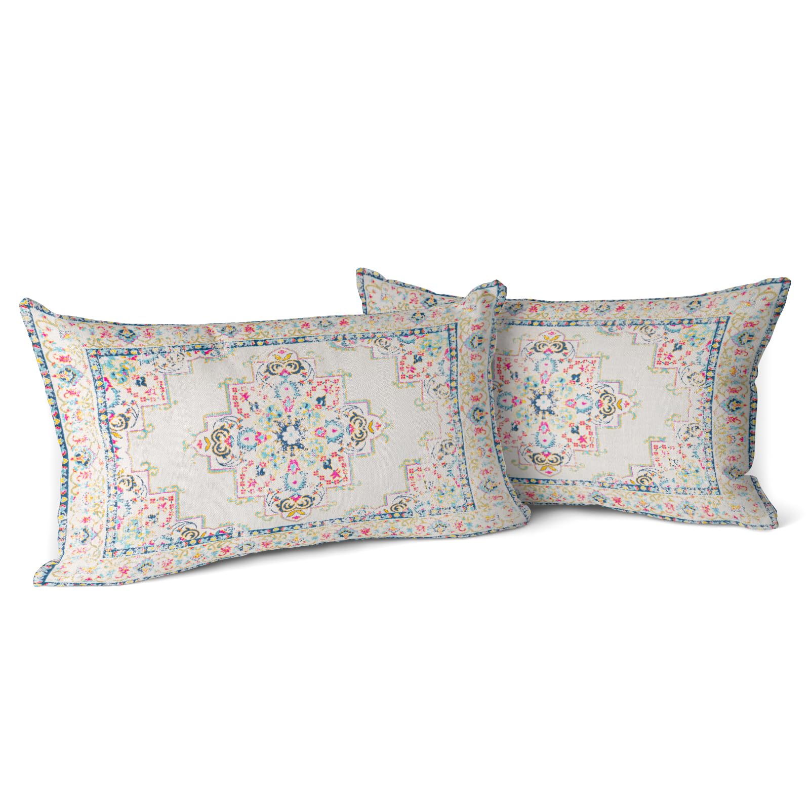 Snylcce Boho Throw Pillow Covers Set of 2 - Light Pink Antique & Vintage Design, Double-Sided Pattern 30x50 cm Soft Cushion Covers for Garden Couch, Sofa, Bed - Decorative 12x20 Inch Pillowcases