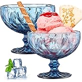 Lamppdcor Glass Dessert Bowls 2Pcs Ice Cream Bowls 10 Oz Footed Dessert Bowls 4.7'' Trifle Bowl with Pedestal Vintage Style D