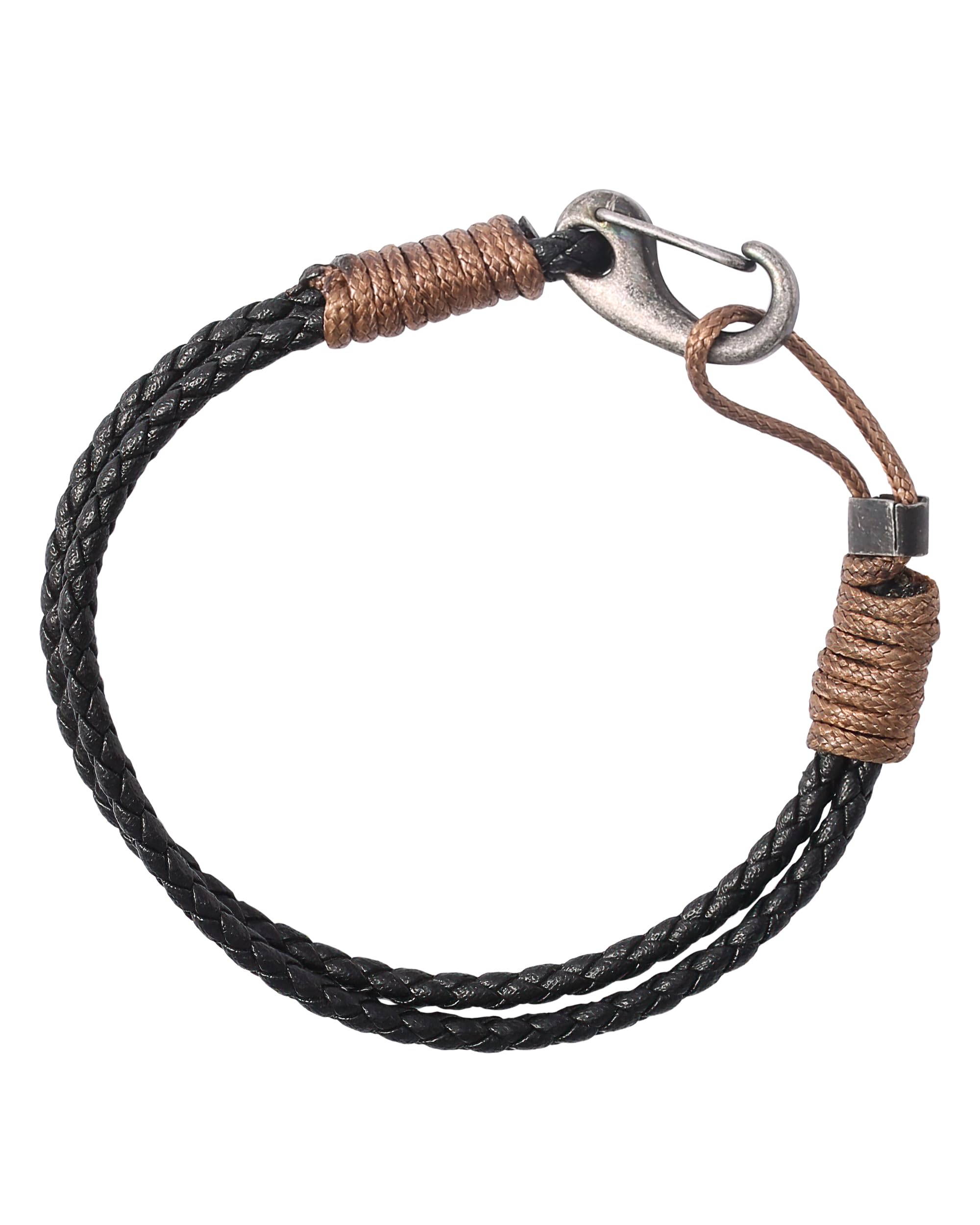 Lucky Brand Carabiner Cord Stainless Steel Bracelet for Men, Braided Bracelet, Mens Jewelry