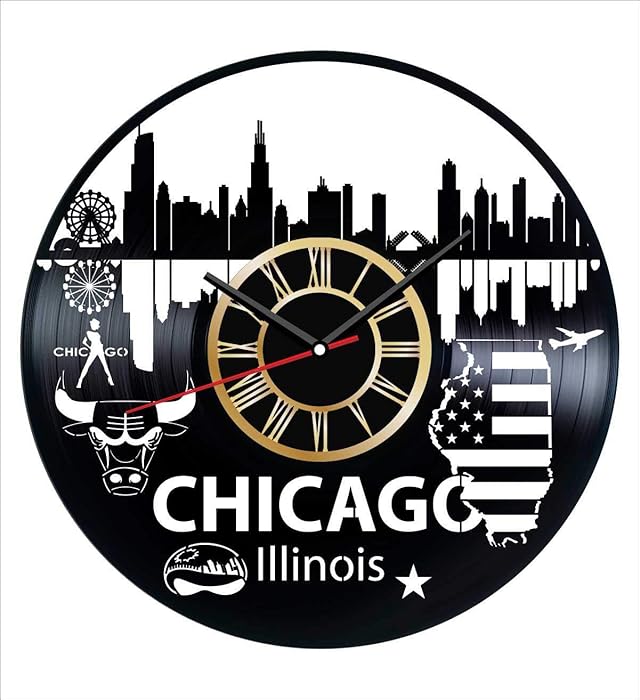 Illinois Chicago Vinyl Wall Clock Vintage Record - Get Unique Home and Office Decor Bedroom Kitchen Kids Living Room - Gifts for Men Women Kids Father Mother - Wall Art Design - Free Personalization