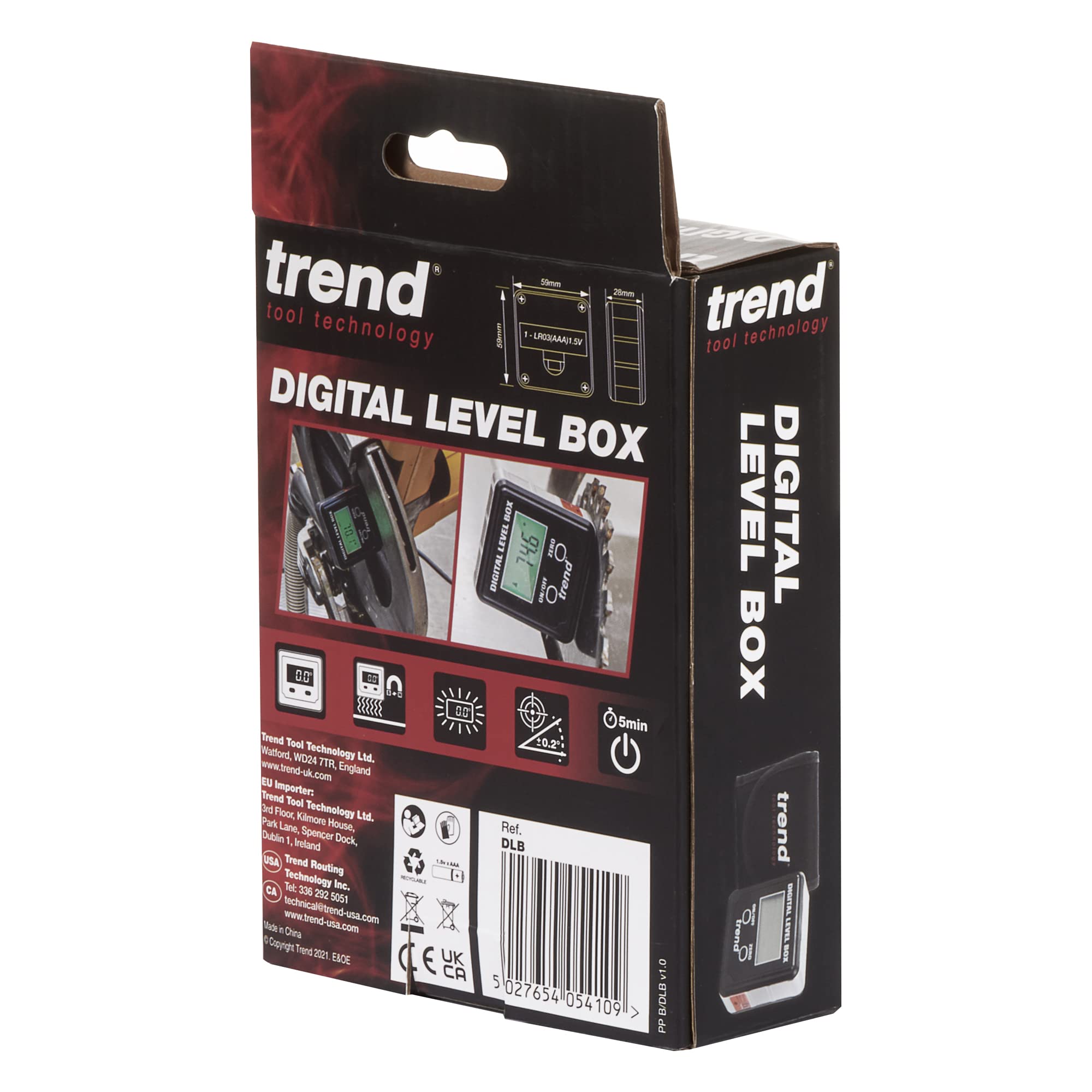Trend Digital Level Box and Angle Finder (Magnetic Base & LCD Display) for Woodworking and Accurate Table/Miter Saw Angle Setting, Black, DLB