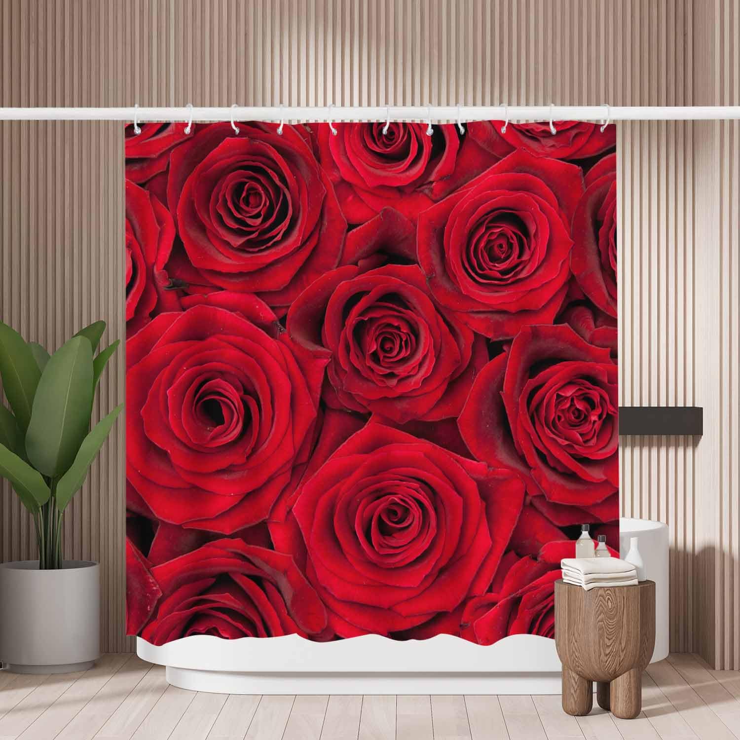 Woutay Shower Curtain Mould Proof Resistant Red Rose,Water Repellant Fabric,Polyester,Size 180x180CM