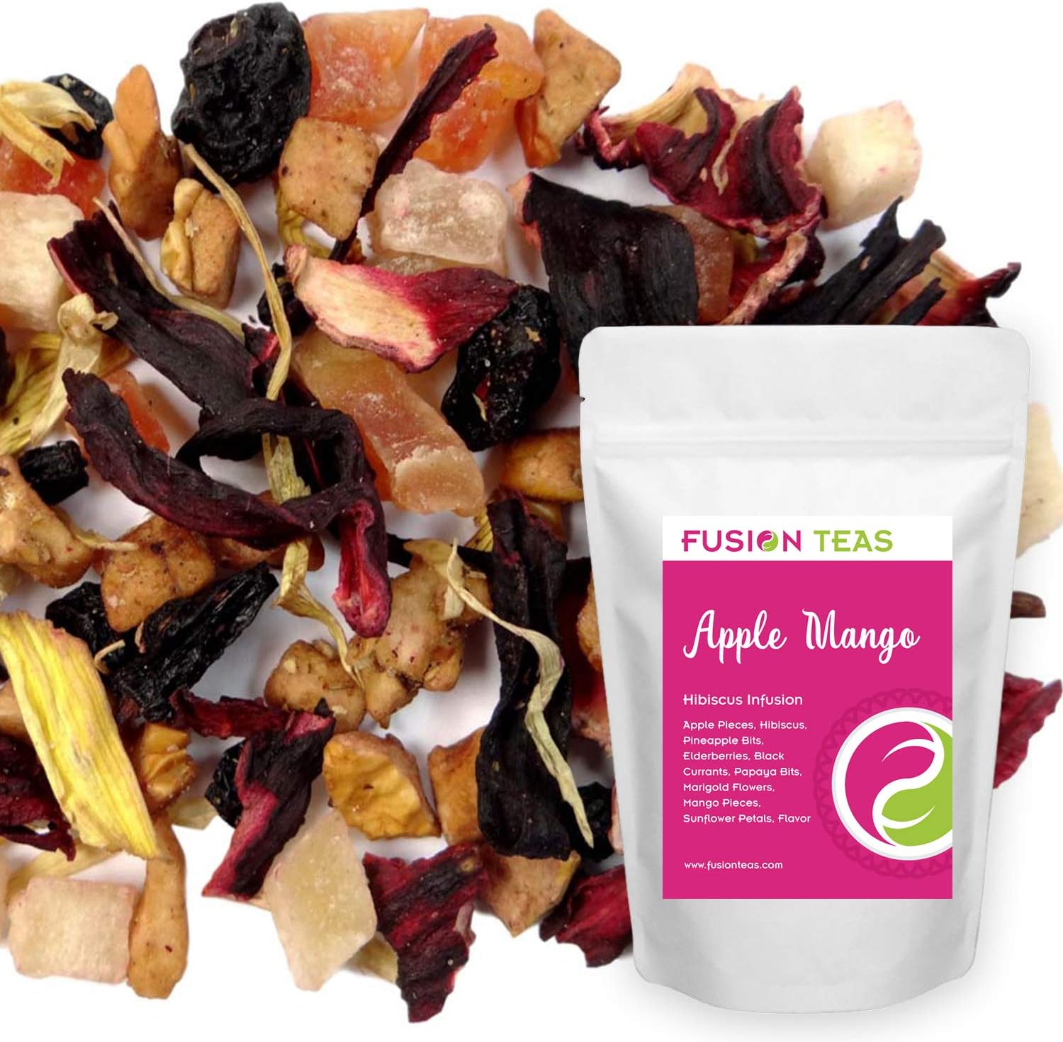 Apple Mango Hibiscus Herbal Fruit Tea - Caffeine Free Loose Leaf Bulk Herbs and Fruit - 3 Oz Pouch